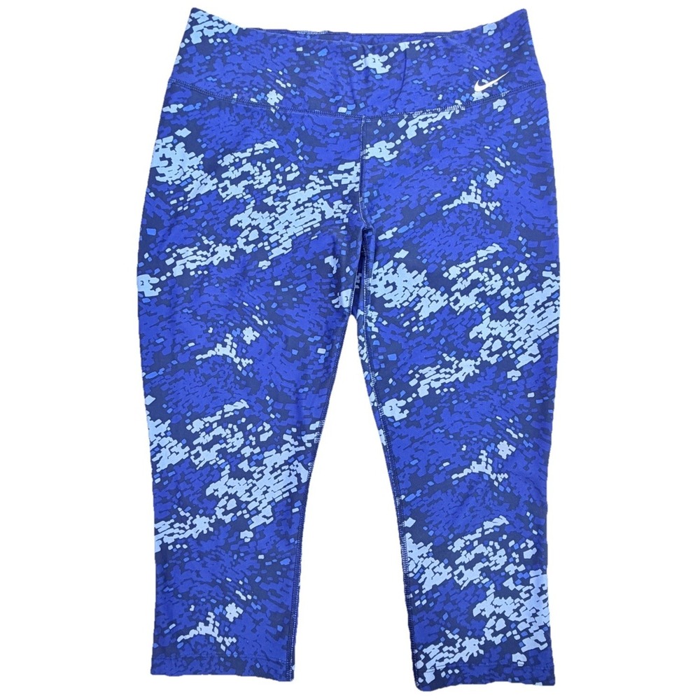 Nike Dri-FIT Cropped Leggings Blue Digital‎ Camo Athletic Pants Women's L